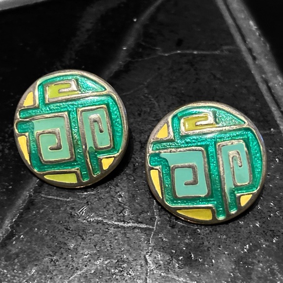 80's Modernist ENAMEL EARRINGS, Vintage - Picture 2 of 6